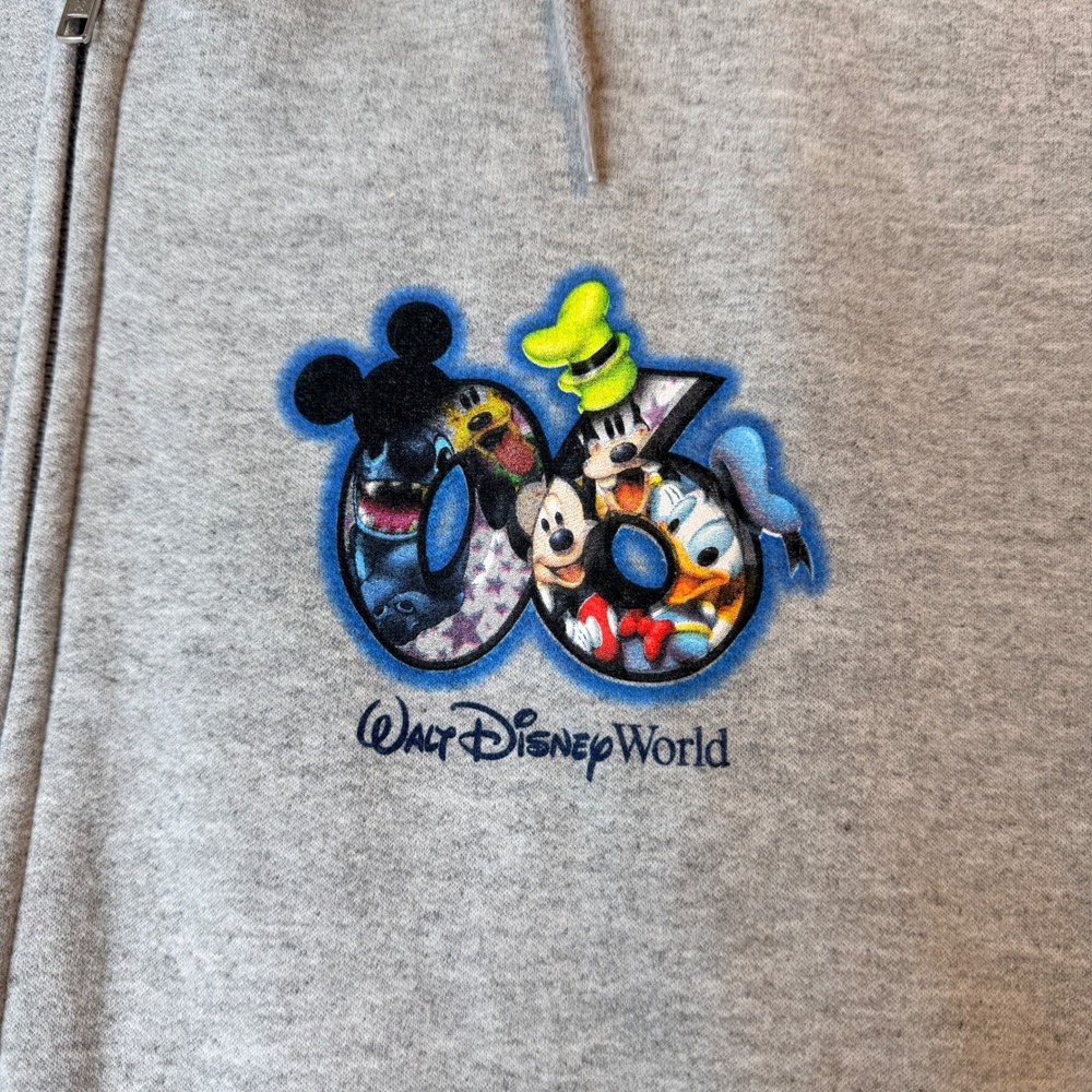 Disney World 2006 Zip Up Hoodie XL Gray Mickey Stitch Goofy Vintage Graphic - Picture 3 of 16